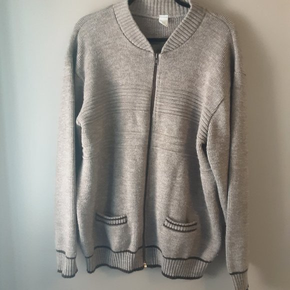 Vintage Men's Tan Brown Grandpa Wool Blend Zippered Sweater Cardigan | Large - Picture 12 of 15